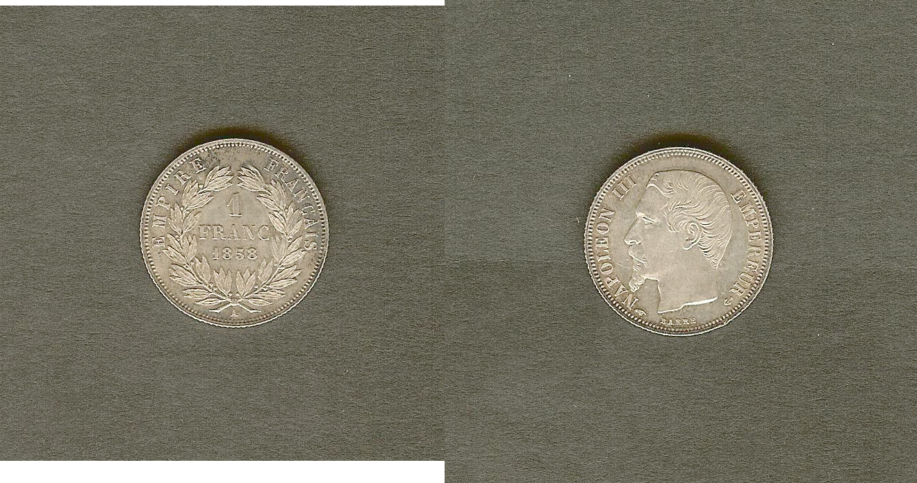 1 franc Napoléon III, tête nue 1858 Paris SPL-